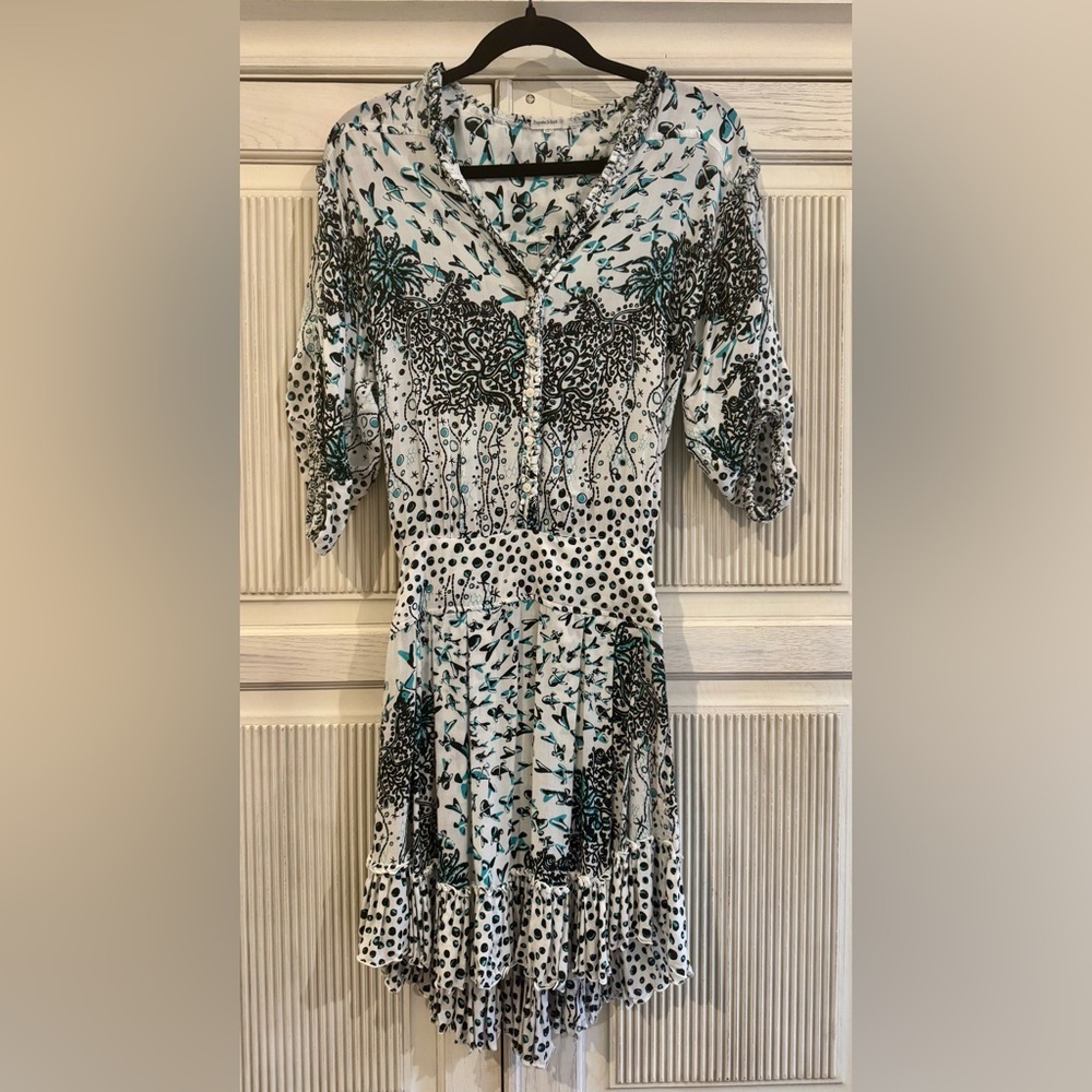 Poupette St. Barth Dress in Fish, Ocean Pattern Blue, White, Black, X-Small